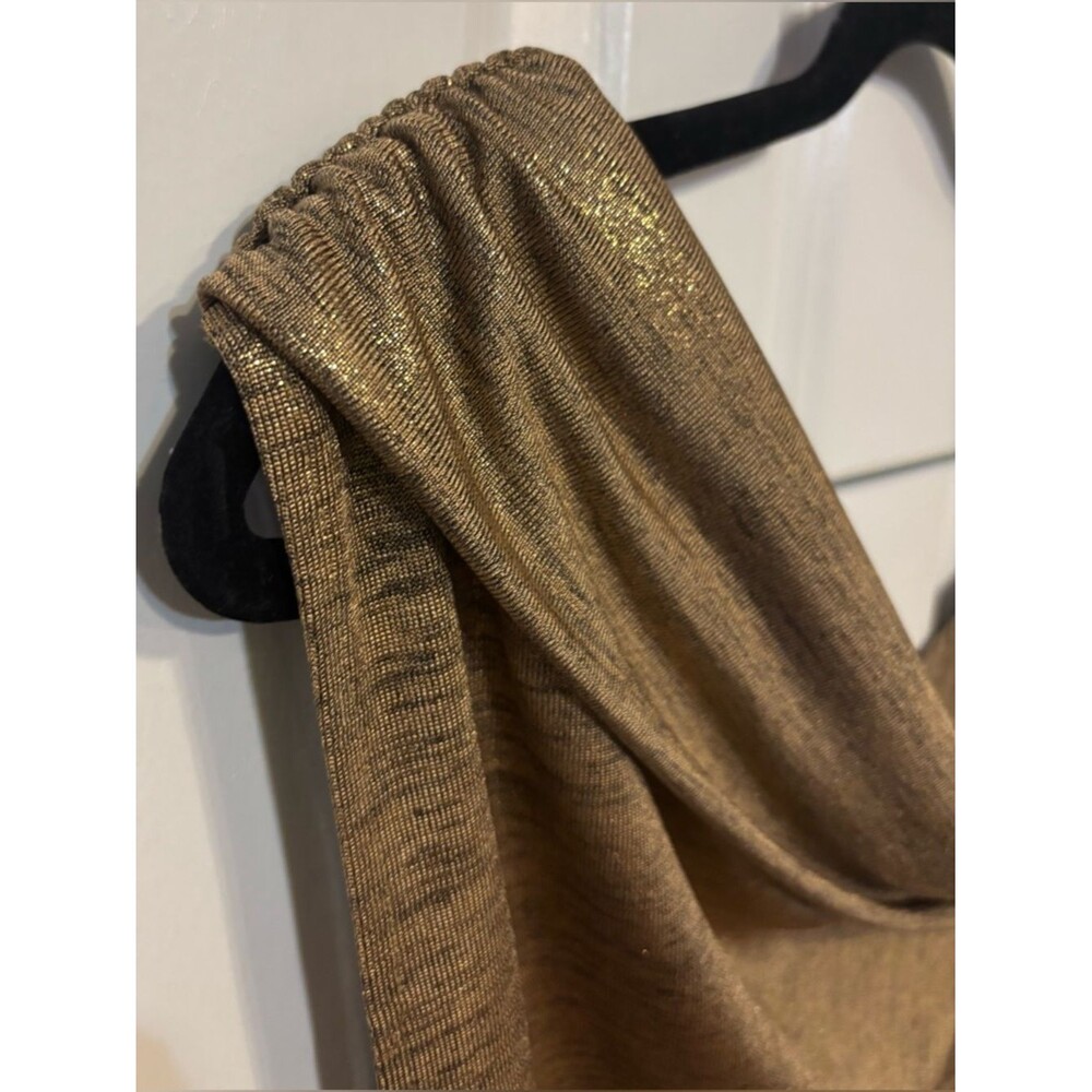 Lauren Ralph Lauren Metallic One Shoulder Gold Shimmer Draped Cocktail Blouse Lg - Picture 7 of 9
